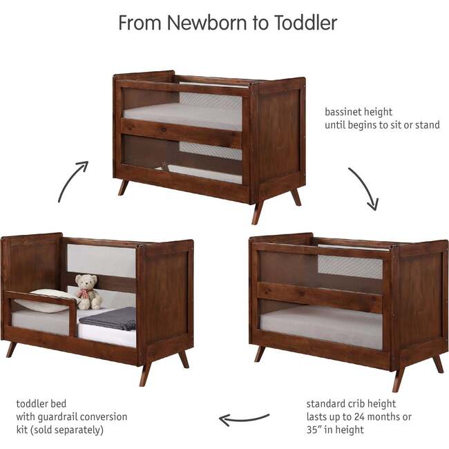 Breathable Mesh Toddler Bed Conversion Kit for 3-in-1 Convertible Crib, Walnut - Cribs - 6