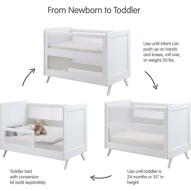Breathable Mesh 3-in-1 Convertible Crib, White - Cribs - 5
