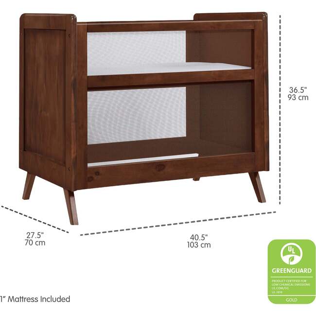 Breathable Mesh 2-in-1 Mini Crib with Mattress, Walnut - Cribs - 4