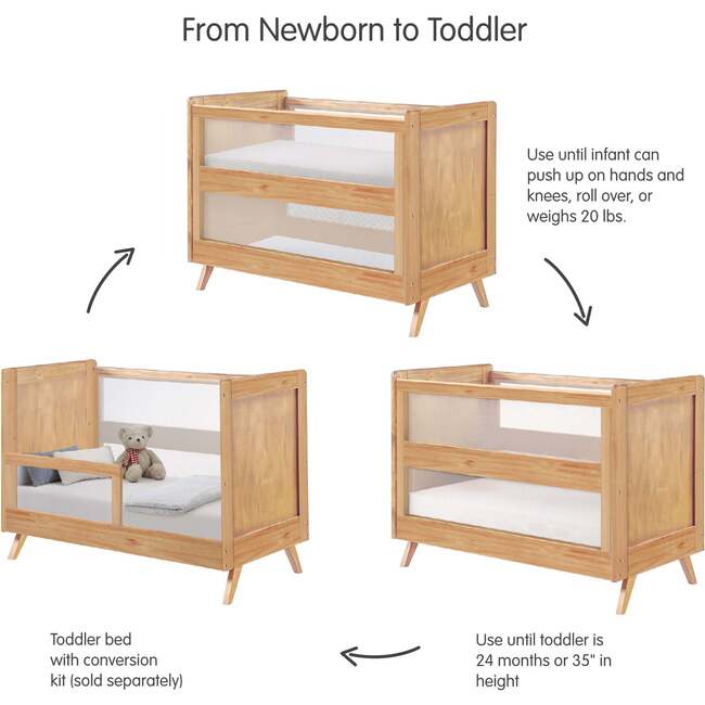 Breathable Mesh 3-in-1 Convertible Crib, Beech - Cribs - 5