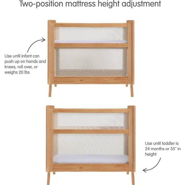 Breathable Mesh 2-in-1 Mini Crib with Mattress, Beech - Cribs - 5