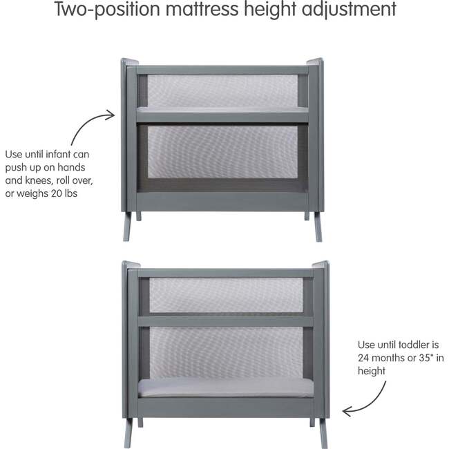 Breathable Mesh 2-in-1 Mini Crib with Mattress, Gray - Cribs - 5