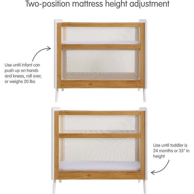 Breathable Mesh 2-in-1 Mini Crib with Mattress, Beech & White - Cribs - 5
