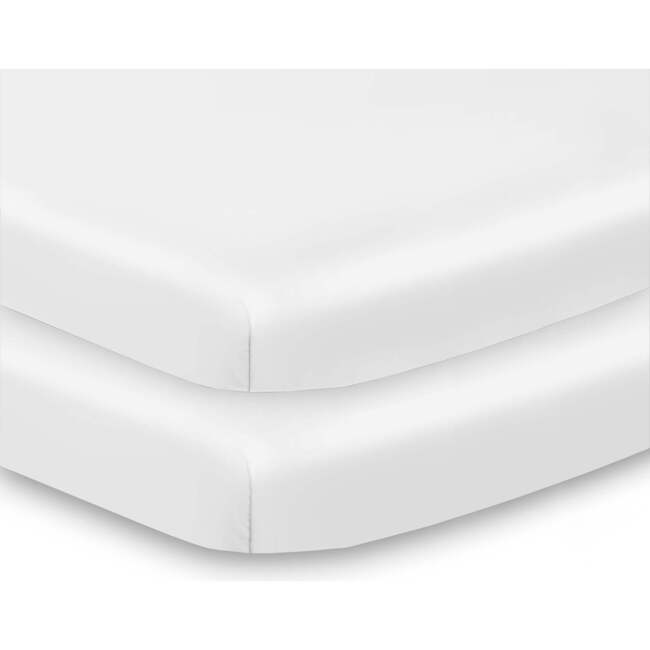 All-in-One Fitted Sheet & Waterproof Cover for Mini Crib Mattresses, 2-Pack, White