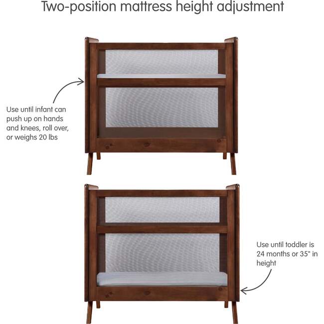 Breathable Mesh 2-in-1 Mini Crib with Mattress, Walnut - Cribs - 5