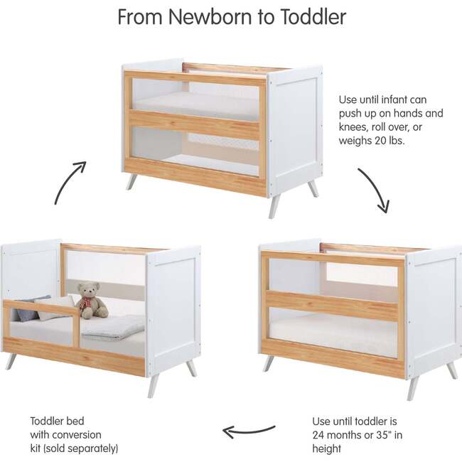 Breathable Mesh 3-in-1 Convertible Crib, Beech & White - Cribs - 5