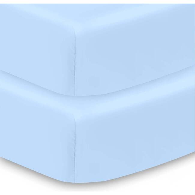 All-in-One Fitted Sheet & Waterproof Cover for Crib Mattresses, 2-Pack, Light Blue