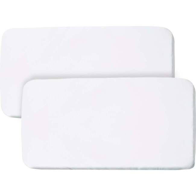 All-in-One Fitted Sheet & Waterproof Cover for Bassinet Mattresses, 2-Pack, White