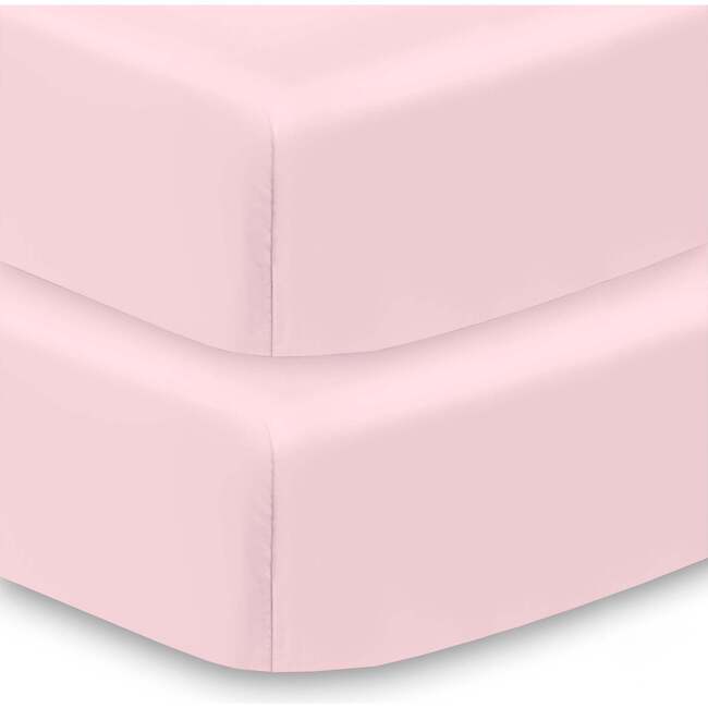 All-in-One Fitted Sheet & Waterproof Cover for Crib Mattresses, 2-Pack, Light Pink