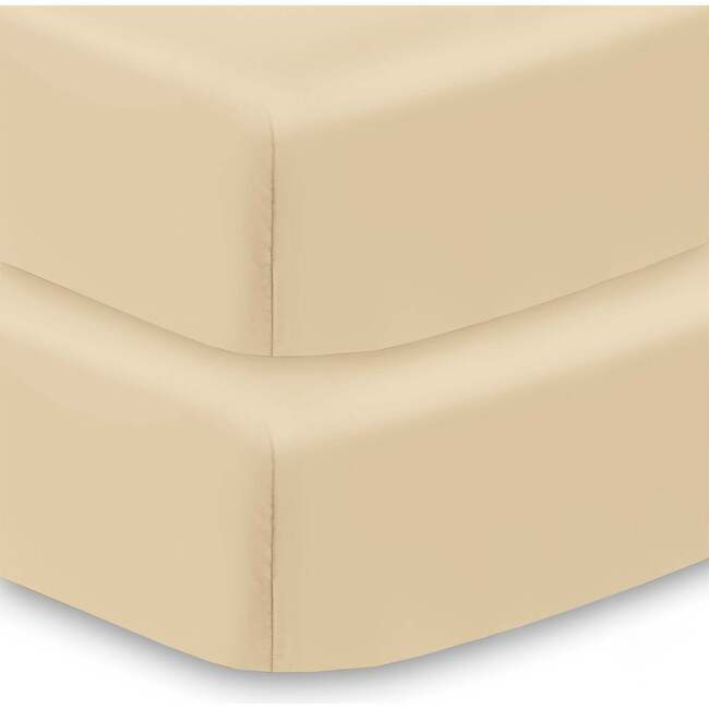 All-in-One Fitted Sheet & Waterproof Cover for Crib Mattresses, 2-Pack, Beige