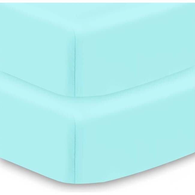 All-in-One Fitted Sheet & Waterproof Cover for Crib Mattresses, 2-Pack, Blue Green Aqua