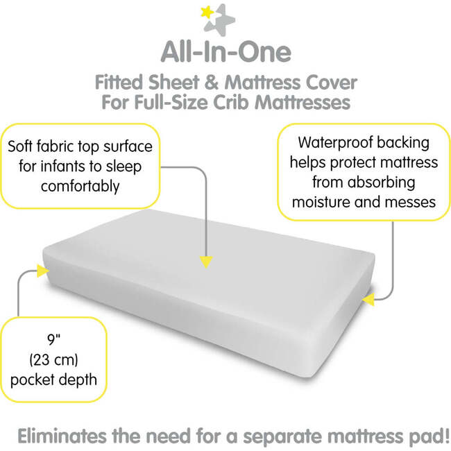 All-in-One Fitted Sheet & Waterproof Cover for Crib Mattresses, 2-Pack, Gray - Crib Sheets - 3