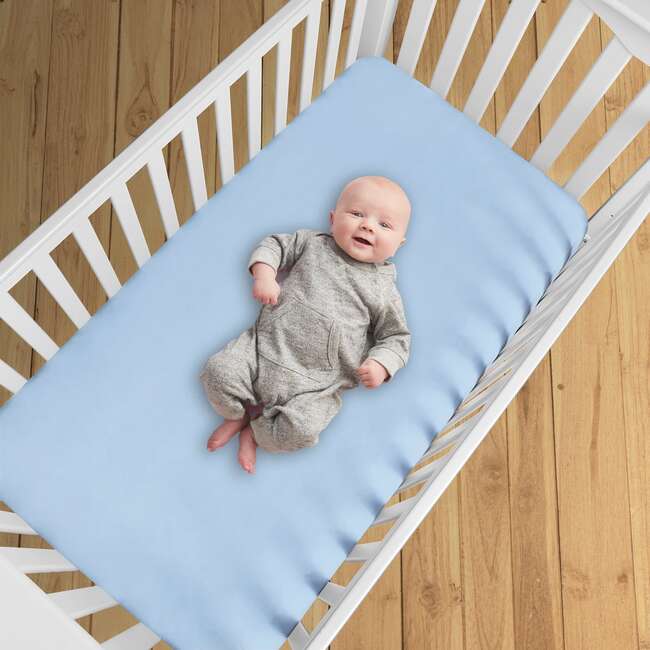 All-in-One Fitted Sheet & Waterproof Cover for Crib Mattresses, 2-Pack, Light Blue - Crib Sheets - 6