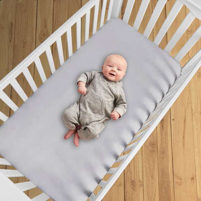 All-in-One Fitted Sheet & Waterproof Cover for Crib Mattresses, 2-Pack, Gray - Crib Sheets - 6