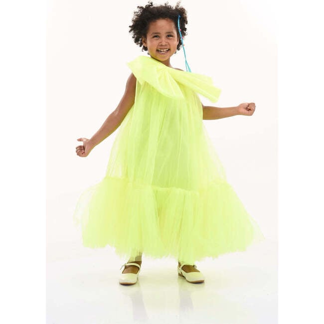 Maggi Neon Bow Tulle Dress, Green - Dresses - 2