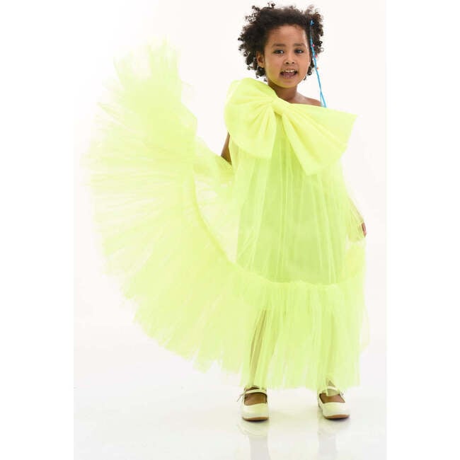 Maggi Neon Bow Tulle Dress, Green - Dresses - 3