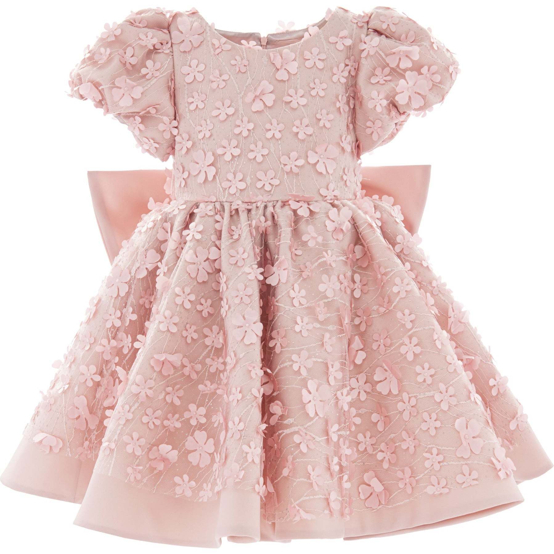 Peach Moneta Floral Bow Dress, Pink - Dresses - 1