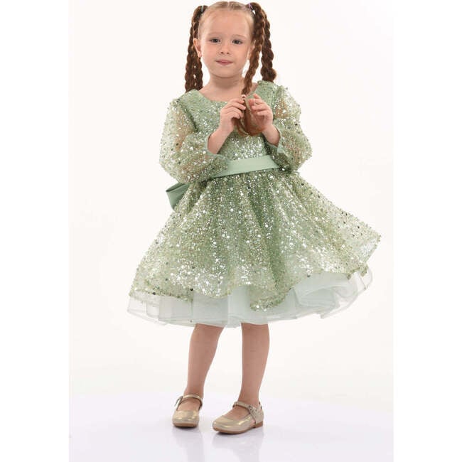 Pradera Glimmer Tulle Bow Dress, Green - Dresses - 2