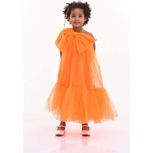 Maggi Neon Bow Tulle Dress, Orange - Dresses - 2