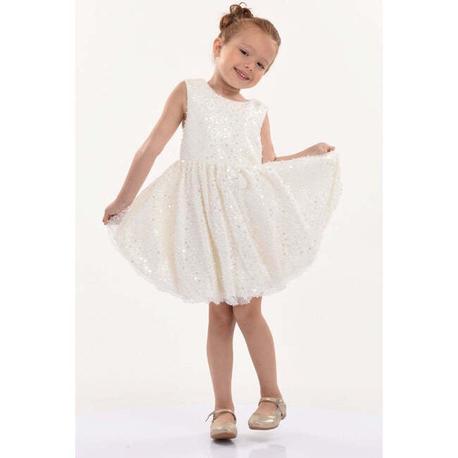 Ainsley Sequin Bow Dress, Pearl - Dresses - 2