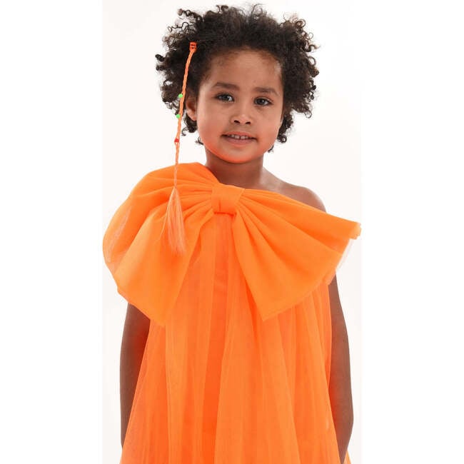 Maggi Neon Bow Tulle Dress, Orange - Dresses - 3