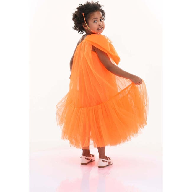 Maggi Neon Bow Tulle Dress, Orange - Dresses - 4