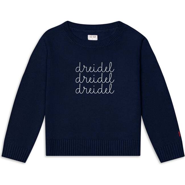 The Organic Embroidered Crew Neck Sweater, Navy Dreidel Dreidel Dreidel