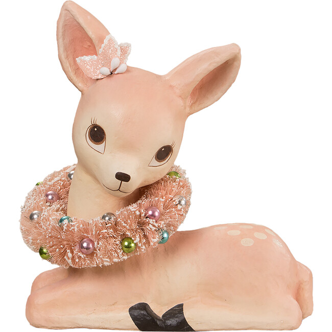 Sweet Pastel Pink Fawn with Wreath Paper Mache