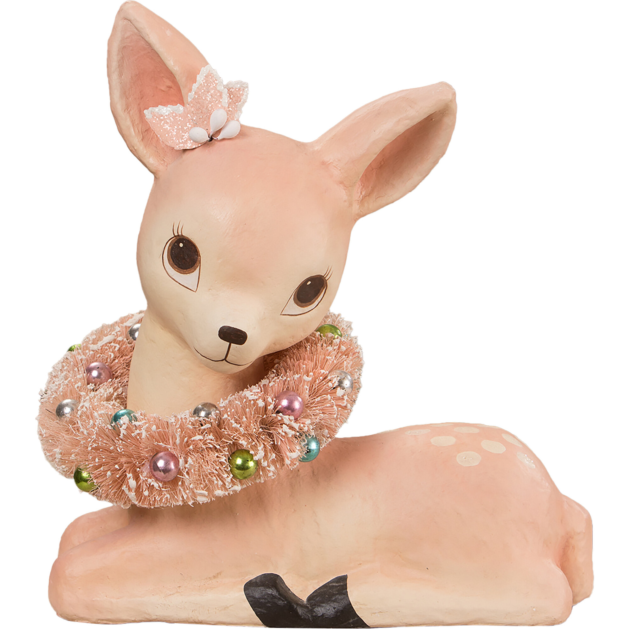 Sweet Pastel Pink Fawn with Wreath Paper Mache - Accents - 1