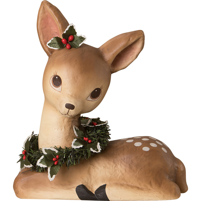 Sweet Fawn With Wreath Paper Mache