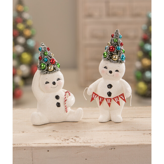 Retro Merry Snowman With Tree - Accents - 3