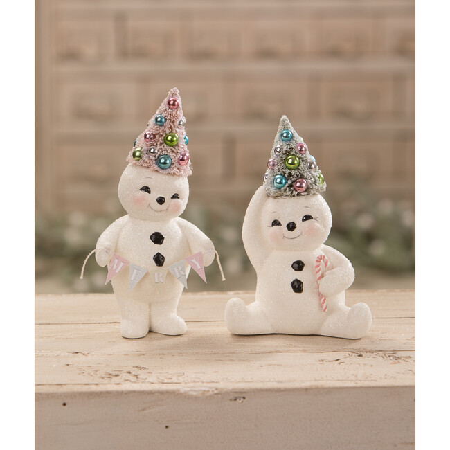 Pastel Candy Cane Snowman With Tree - Accents - 3
