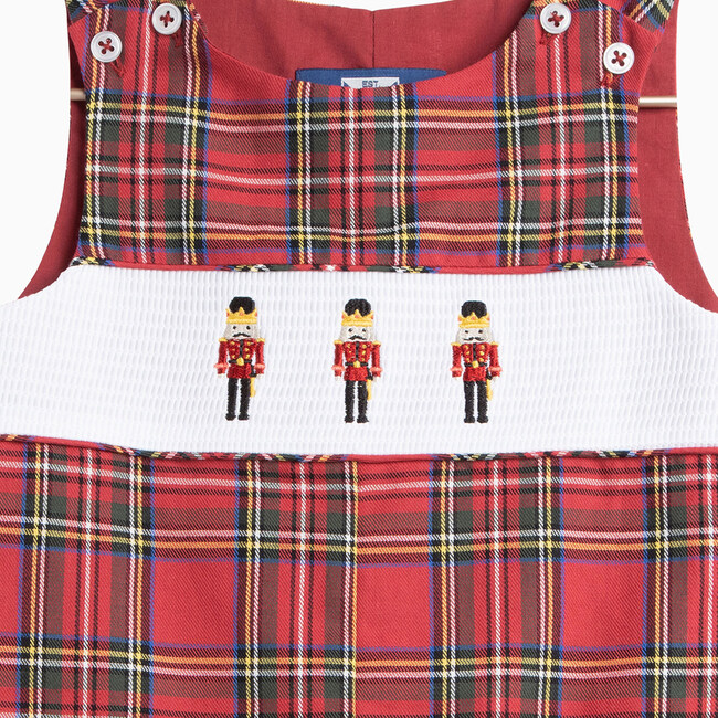 Little Archie Nutcraker Smocked Romper, Red Tartan - Rompers - 3