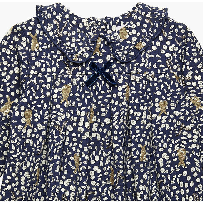 Little Woodland Bunny Pretty Collar Dress, Navy - Dresses - 3