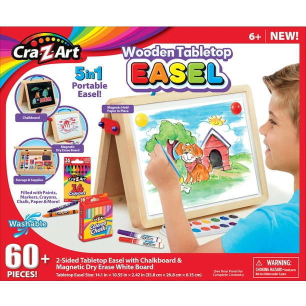 5-in-1 Portable Wooden Tabletop Art Easel with Chalkboard and Dry Erase Board