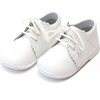 Lacey Scalloped Leather Lace Up Baby Shoe, White - Booties - 1 - thumbnail