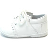 Lacey Scalloped Leather Lace Up Baby Shoe, White - Booties - 2
