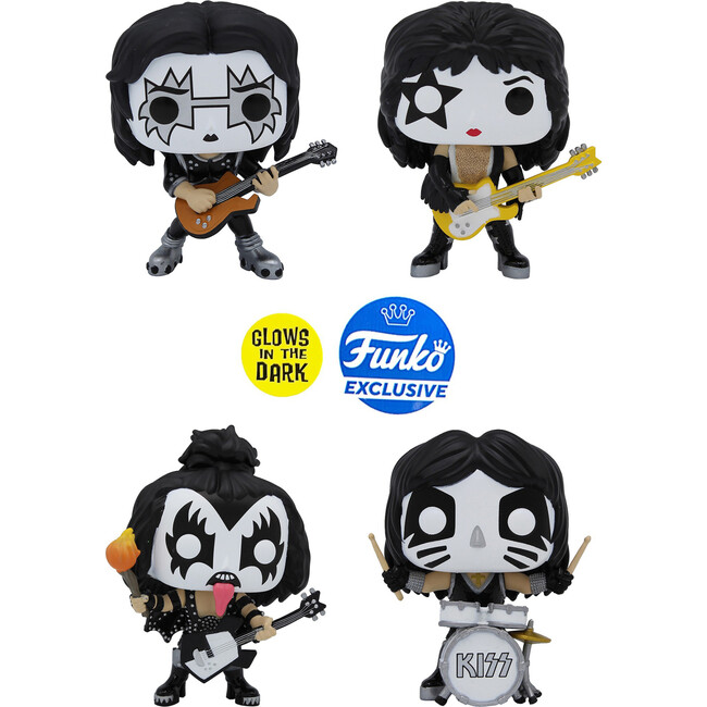 POP! KISS: Band Set - Glow in the Dark Collectible Set - Online Exclusive - The Spaceman, The Starchild, The Demon, The Catman - Dolls - 3