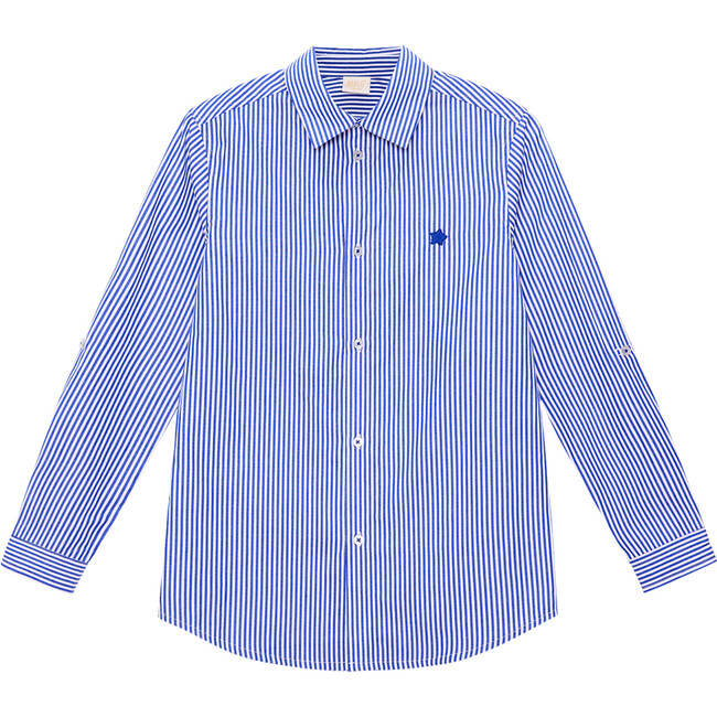 Holiday Striped Long Sleeve Contrast Edge Shirt, Blue