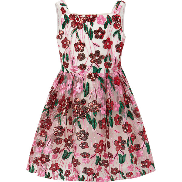 Tinsel Floral Sequin Open Mini Dress, Multicolors Marlo Kids Dresses