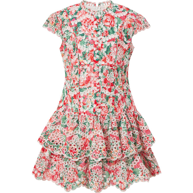 Holiday Embroidered Short Sleeve Mini Dress, Floral