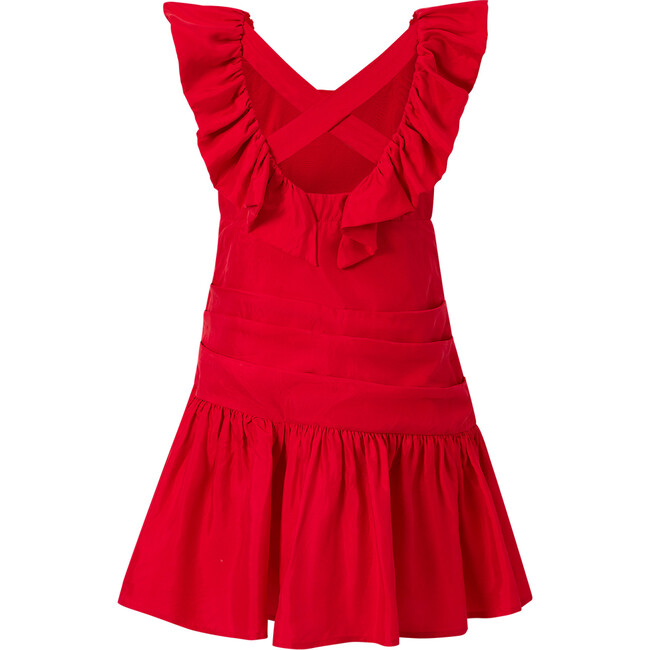 Nutcracker Ruffled Neck Open Back Dress, Red - Dresses - 2