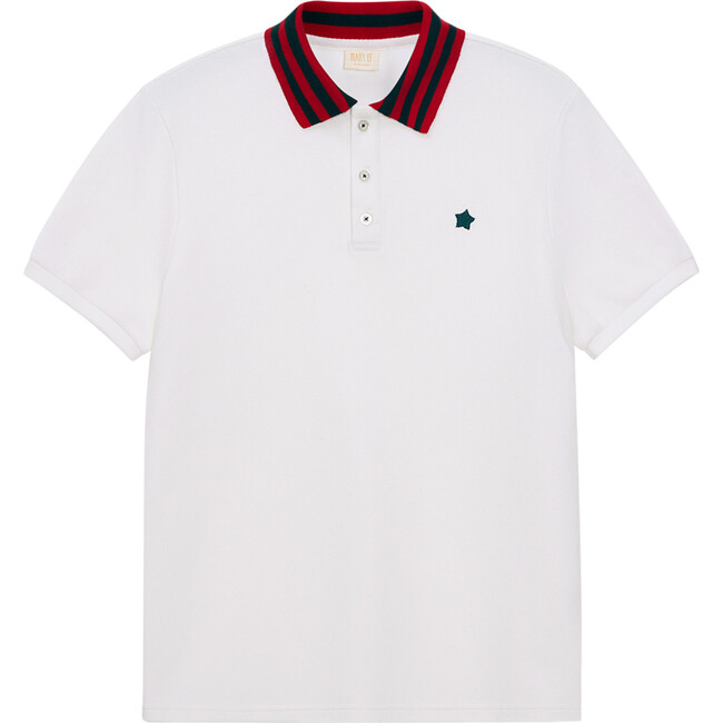 Holiday Striped Collar Polo Shirt, Ivory
