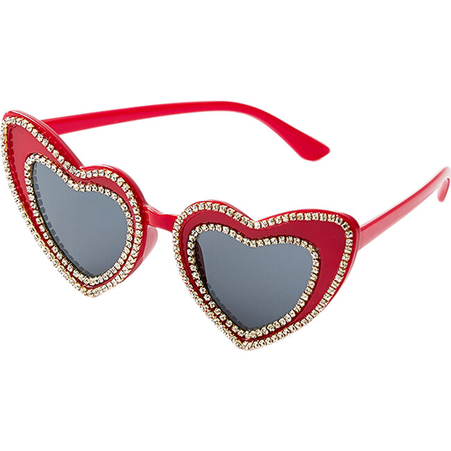 Heart Sparkly Diamante Sunglasses, Red