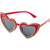 Heart Sparkly Diamante Sunglasses, Red - Sunglasses - 1 - thumbnail