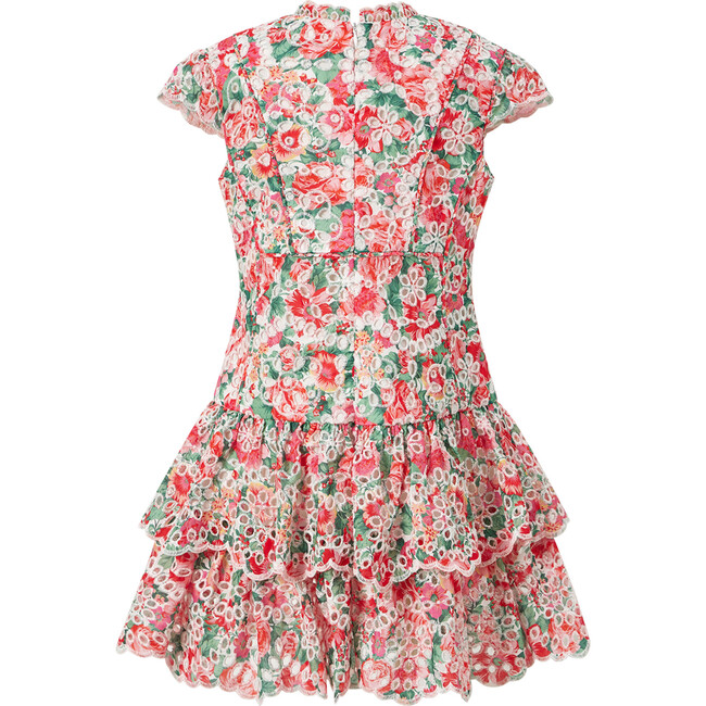 Holiday Embroidered Short Sleeve Mini Dress, Floral - Dresses - 3