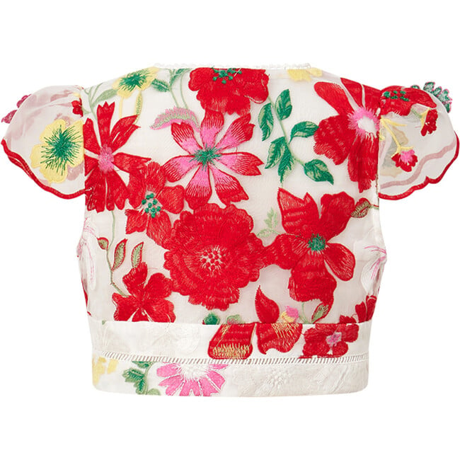 Candy Cane Short Flutter Sleeve Top, Floral - Blouses - 3