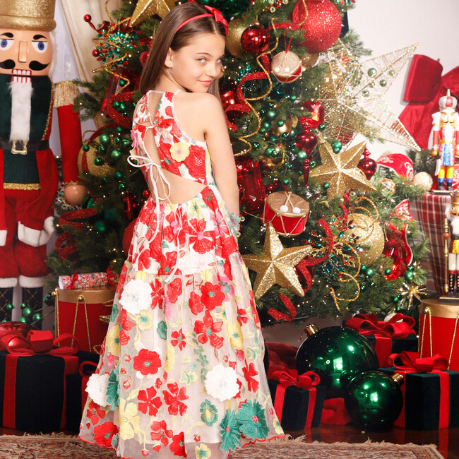 Candy Cane Open Back Maxi Dress, Floral - Dresses - 4
