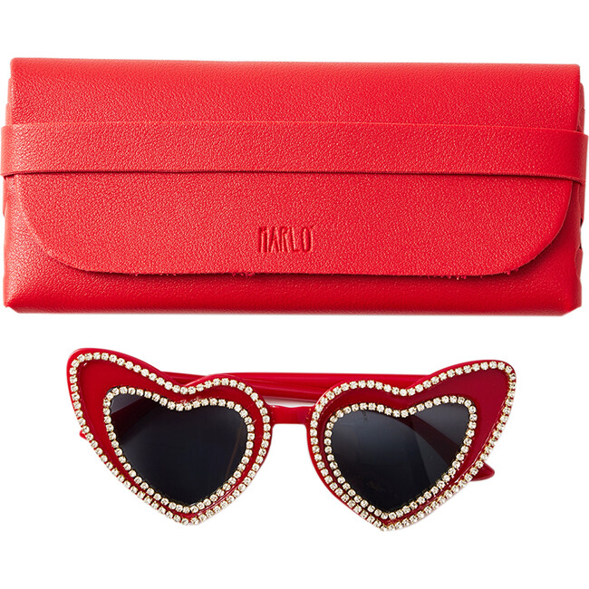 Heart Sparkly Diamante Sunglasses, Red - Sunglasses - 5