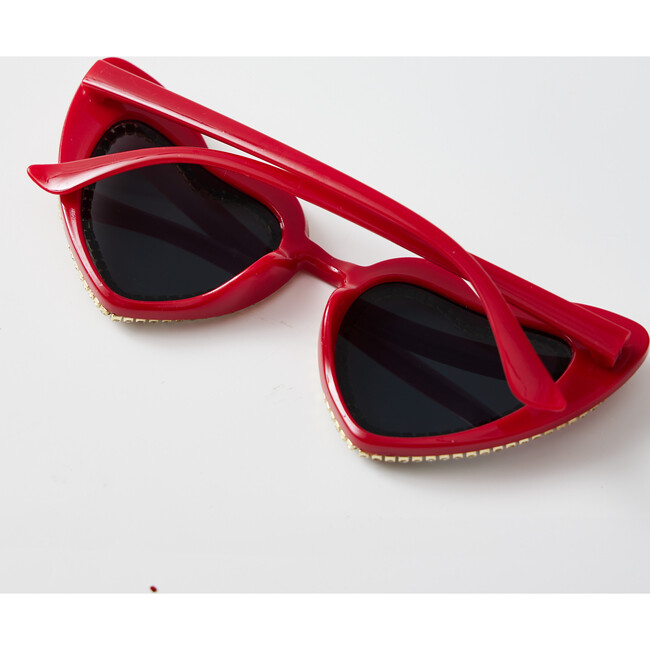 Heart Sparkly Diamante Sunglasses, Red - Sunglasses - 6